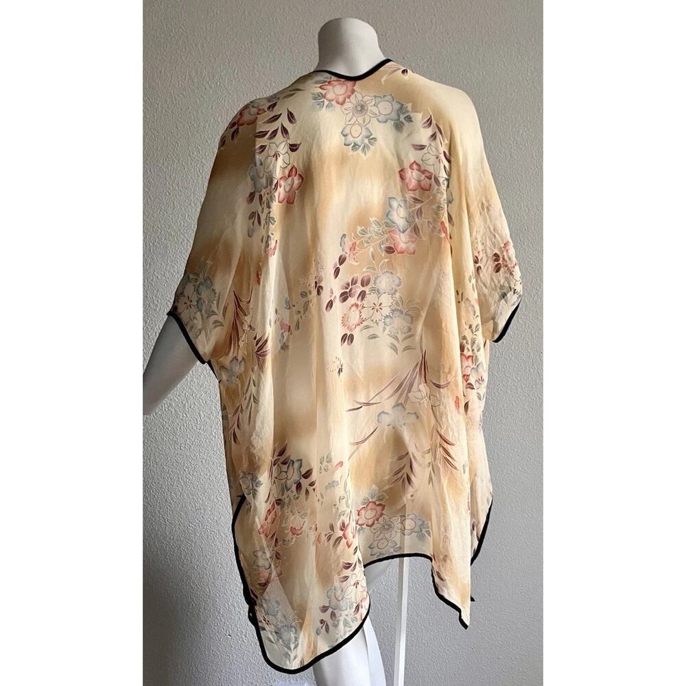 VTG CITRON Santa Monica 100% Silk Floral Open Front Kimono Cardigan Cover Up XS - Picture 2 of 16